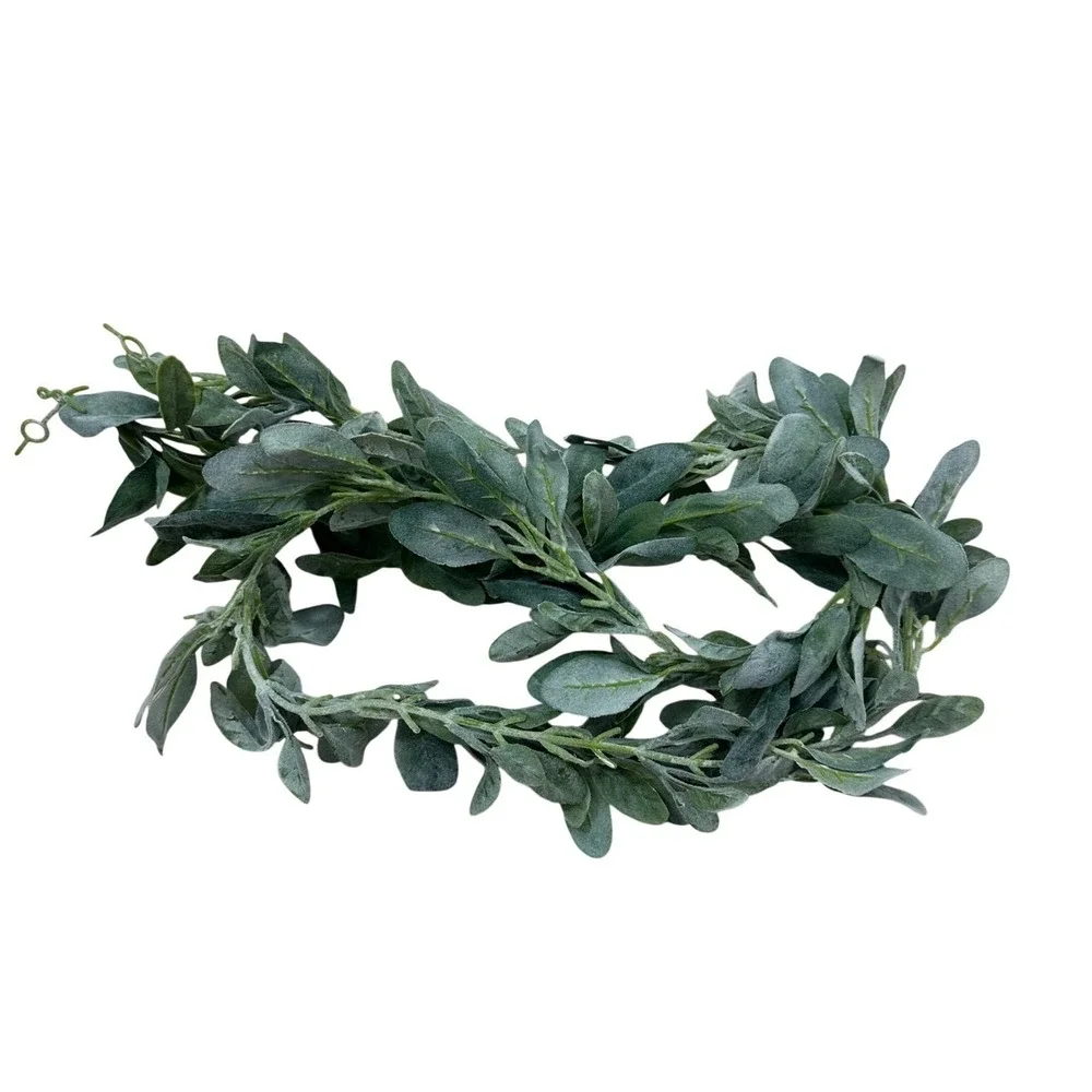 Artificial Lambs Ear Garland 60 Inch Flocked Sage Green Farmhouse Set‎ of 3